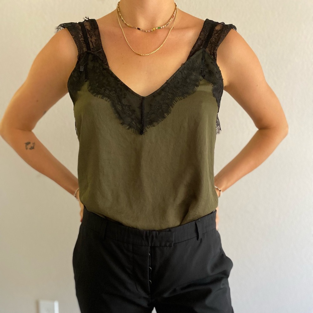 Olive Green Lace Trim Cami Top